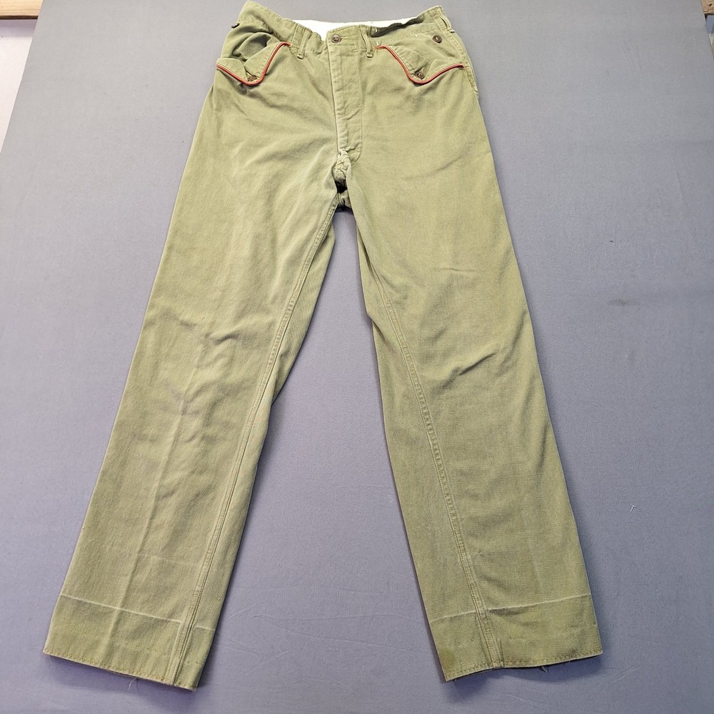 Vintage Boy Scouts of America Olive Green Twill Pants Red Piping 26x26